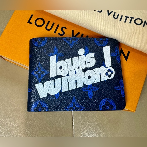 Sold x LOUIS VUITTON🔹Monogram Blue Multiple Bifold wallet Virgil Abloh - Picture 2 of 6